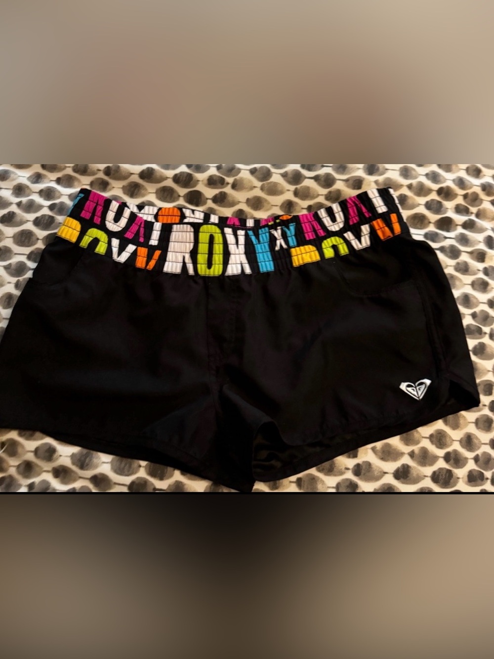 Roxy Women's Black Swim Shorts with Multicolor Logo Waistband